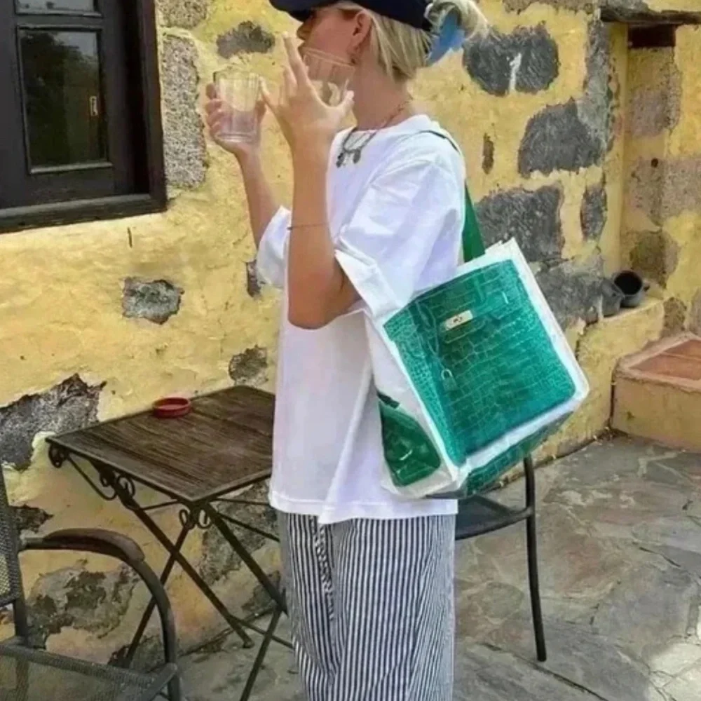 Grocery Bag made from Recycled Plastic Bottles with Novelty Bag Print in Green